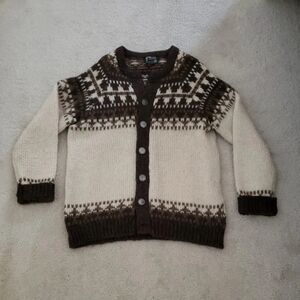 Vtg Eskimo Nordic Pattern Fair Isle Cardigan Cream and Brown Sz M unisex
